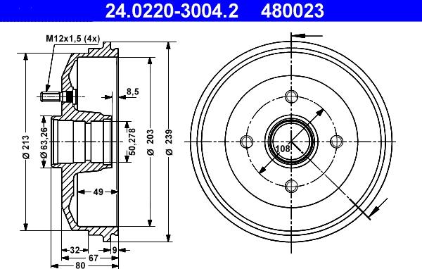 ATE 24.0220-3004.2 - Tamburo freno www.autoricambit.com