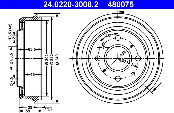 ATE 24.0220-3008.2 - Tamburo freno www.autoricambit.com