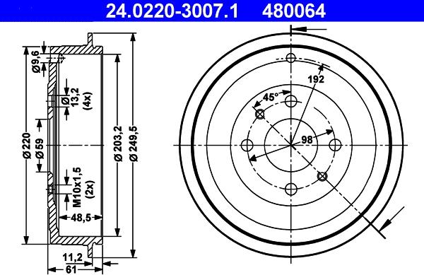 ATE 24.0220-3007.1 - Tamburo freno www.autoricambit.com