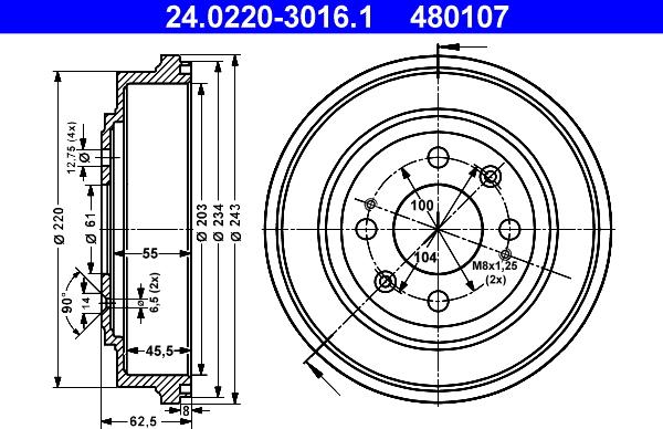 ATE 24.0220-3016.1 - Tamburo freno www.autoricambit.com