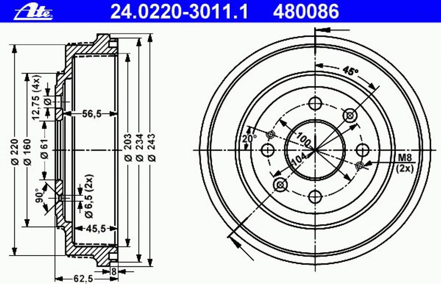 ATE 24 0220 3011 1 - Tamburo freno www.autoricambit.com