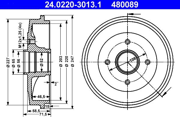 ATE 24.0220-3013.1 - Tamburo freno www.autoricambit.com