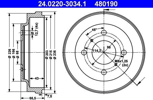 ATE 24.0220-3034.1 - Tamburo freno www.autoricambit.com