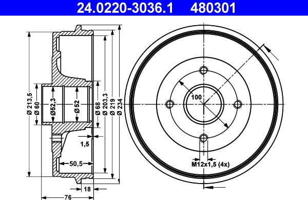 ATE 24.0220-3036.1 - Tamburo freno www.autoricambit.com