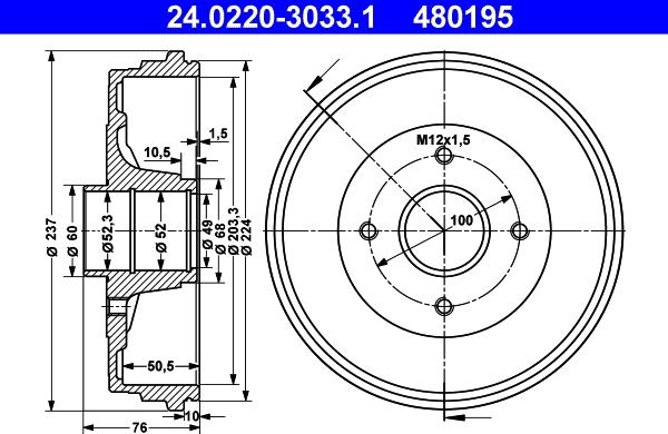 ATE 24.0220-3033.1 - Tamburo freno www.autoricambit.com