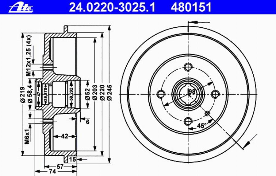 ATE 24022030251 - Tamburo freno www.autoricambit.com