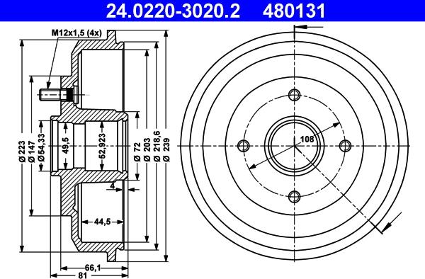 ATE 24.0220-3020.2 - Tamburo freno www.autoricambit.com