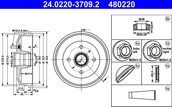 ATE 24.0220-3709.2 - Tamburo freno www.autoricambit.com