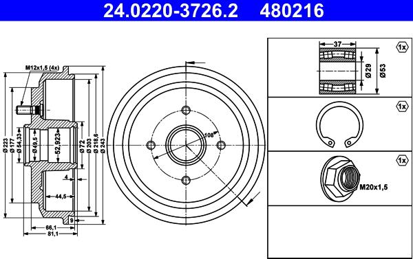 ATE 24.0220-3726.2 - Tamburo freno www.autoricambit.com