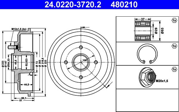 ATE 24.0220-3720.2 - Tamburo freno www.autoricambit.com