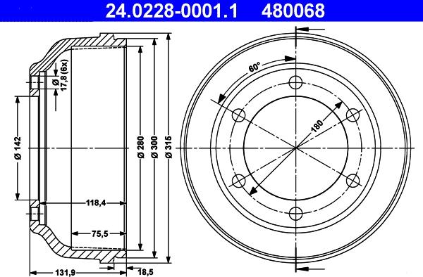 ATE 24.0228-0001.1 - Tamburo freno www.autoricambit.com