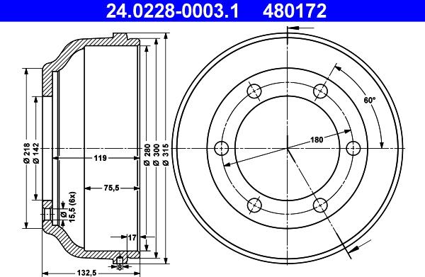 ATE 24.0228-0003.1 - Tamburo freno www.autoricambit.com