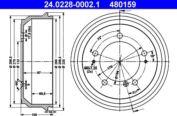 ATE 24.0228-0002.1 - Tamburo freno www.autoricambit.com