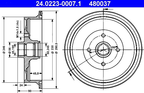 ATE 24.0223-0007.1 - Tamburo freno www.autoricambit.com