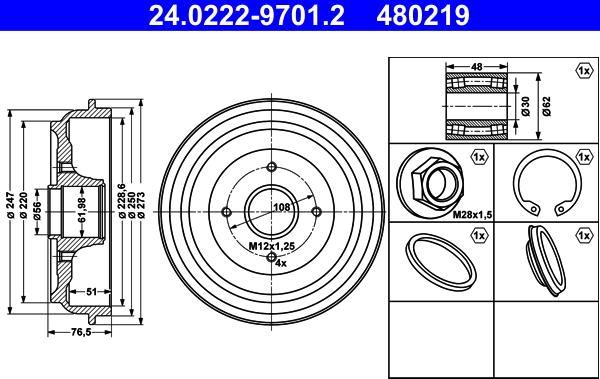 ATE 24.0222-9701.2 - Tamburo freno www.autoricambit.com