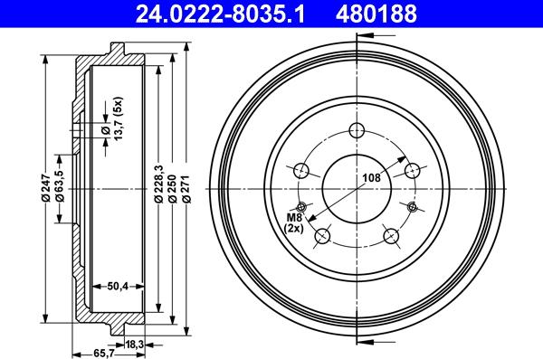 ATE 24.0222-8035.1 - Tamburo freno www.autoricambit.com