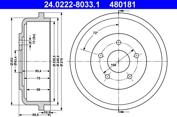 ATE 24.0222-8033.1 - Tamburo freno www.autoricambit.com