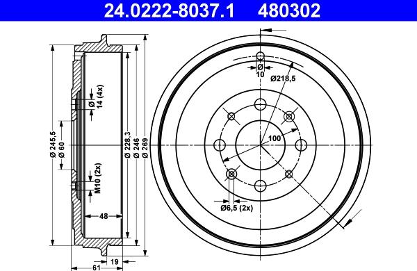 ATE 24.0222-8037.1 - Tamburo freno www.autoricambit.com