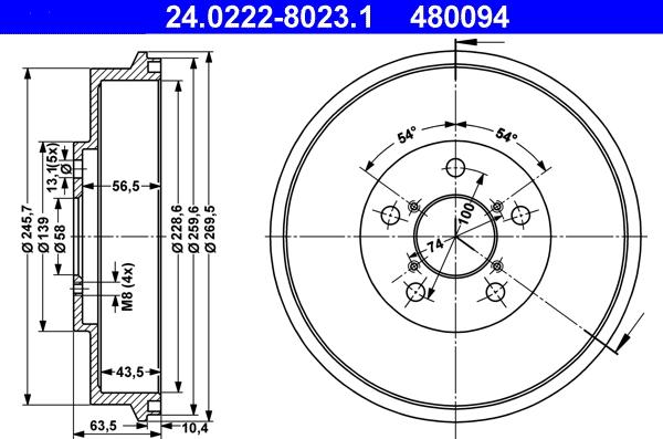 ATE 24.0222-8023.1 - Tamburo freno www.autoricambit.com