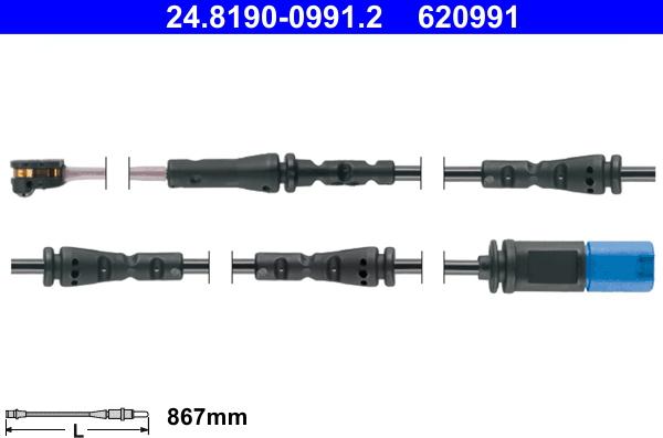 ATE 24.8190-0991.2 - Contatto segnalazione, Usura past. freno/mat. d'attrito www.autoricambit.com