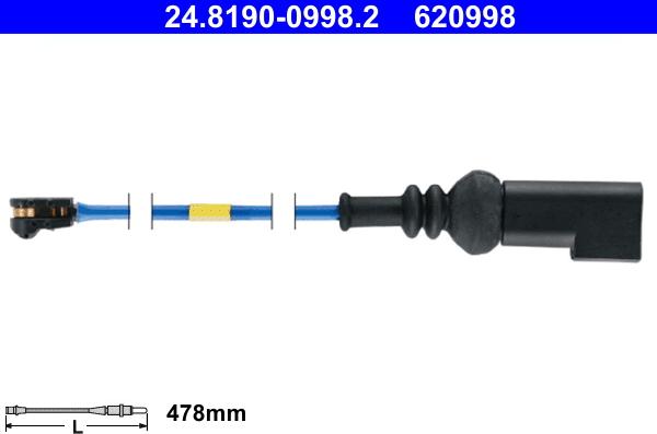 ATE 24.8190-0998.2 - Contatto segnalazione, Usura past. freno/mat. d'attrito www.autoricambit.com