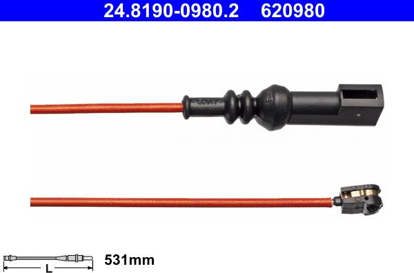 ATE 24.8190-0980.2 - Contatto segnalazione, Usura past. freno/mat. d'attrito www.autoricambit.com