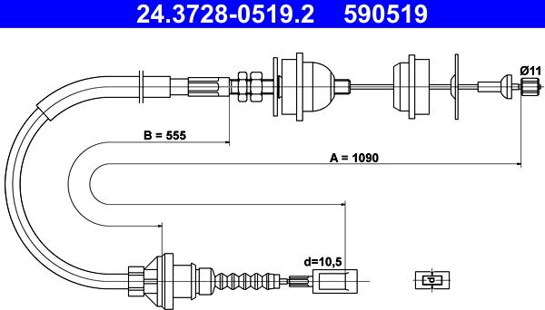 ATE 24.3728-0519.2 - Cavo comando, Comando frizione www.autoricambit.com