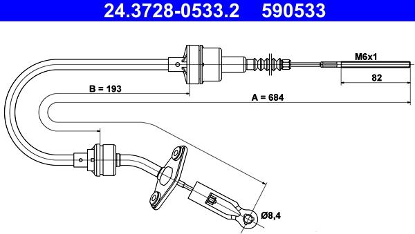 ATE 24.3728-0533.2 - Cavo comando, Comando frizione www.autoricambit.com