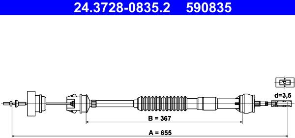 ATE 24.3728-0835.2 - Cavo comando, Comando frizione www.autoricambit.com