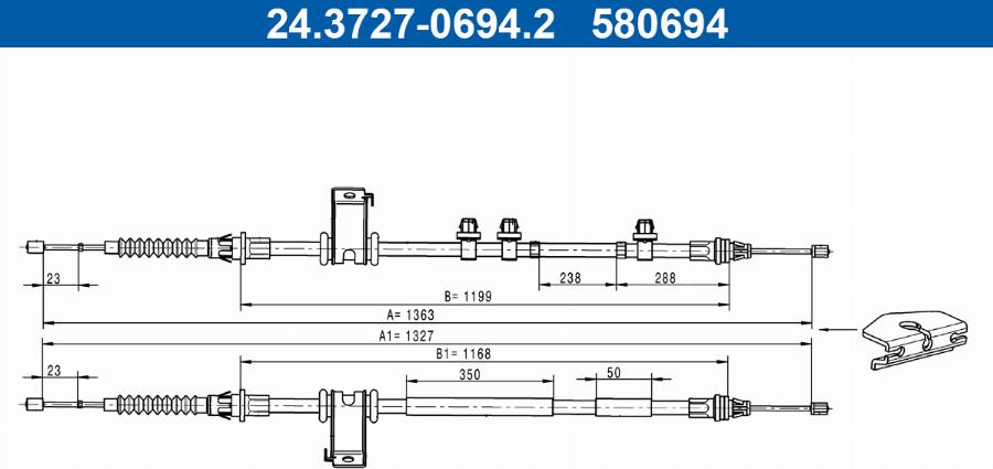 ATE 24.3727-0694.2 - Cavo comando, Freno stazionamento www.autoricambit.com