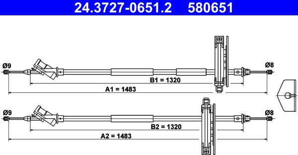 ATE 24.3727-0651.2 - Cavo comando, Freno stazionamento www.autoricambit.com