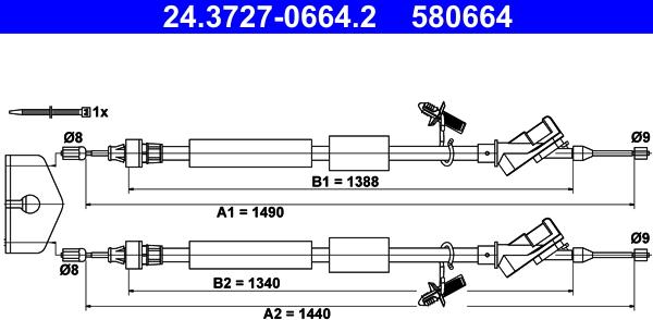 ATE 24.3727-0664.2 - Cavo comando, Freno stazionamento www.autoricambit.com