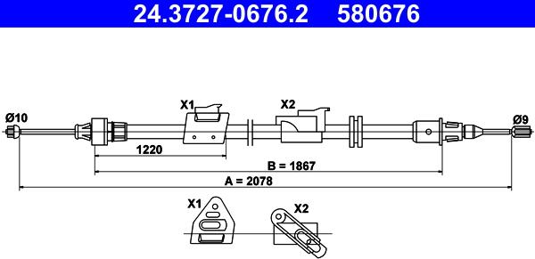 ATE 24.3727-0676.2 - Cavo comando, Freno stazionamento www.autoricambit.com