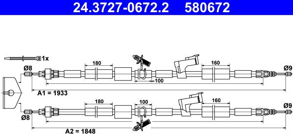 ATE 24.3727-0672.2 - Cavo comando, Freno stazionamento www.autoricambit.com