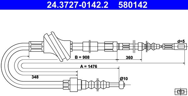 ATE 24.3727-0142.2 - Cavo comando, Freno stazionamento www.autoricambit.com