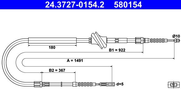 ATE 24.3727-0154.2 - Cavo comando, Freno stazionamento www.autoricambit.com