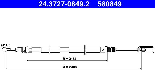 ATE 24.3727-0849.2 - Cavo comando, Freno stazionamento www.autoricambit.com