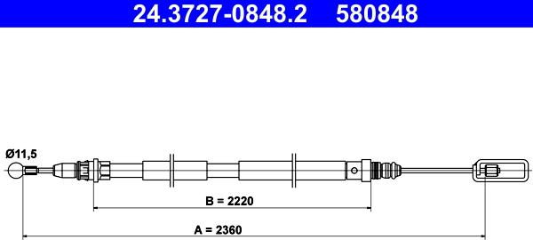 ATE 24.3727-0848.2 - Cavo comando, Freno stazionamento www.autoricambit.com