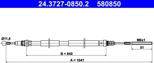 ATE 24.3727-0850.2 - Cavo comando, Freno stazionamento www.autoricambit.com