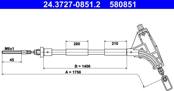 ATE 24.3727-0851.2 - Cavo comando, Freno stazionamento www.autoricambit.com