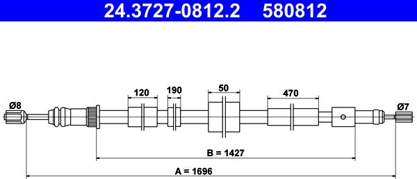 ATE 24.3727-0812.2 - Cavo comando, Freno stazionamento www.autoricambit.com