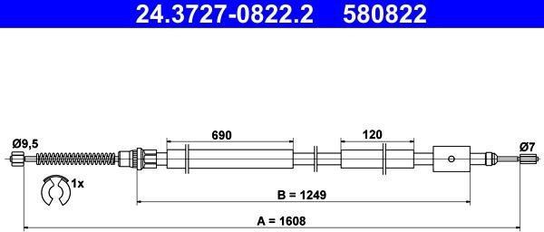 ATE 24.3727-0822.2 - Cavo comando, Freno stazionamento www.autoricambit.com