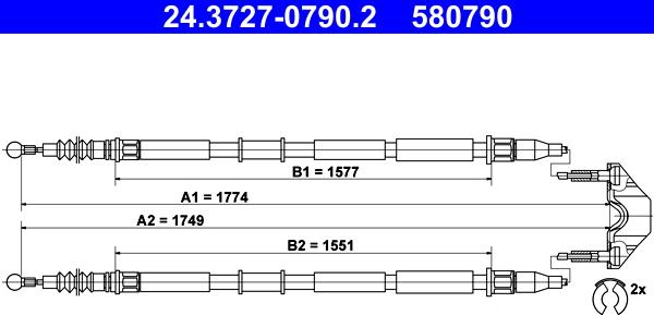 ATE 24.3727-0790.2 - Cavo comando, Freno stazionamento www.autoricambit.com