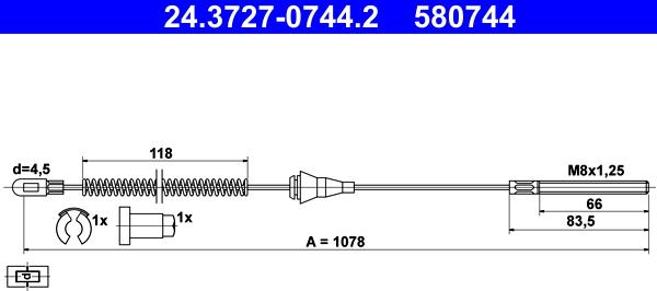 ATE 24.3727-0744.2 - Cavo comando, Freno stazionamento www.autoricambit.com