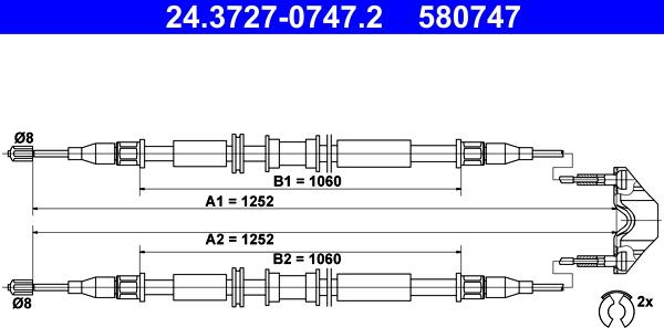 ATE 24.3727-0747.2 - Cavo comando, Freno stazionamento www.autoricambit.com