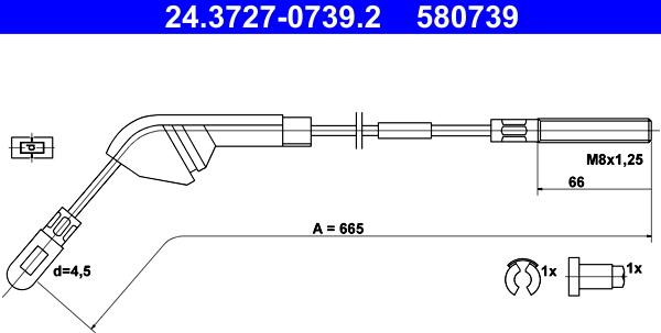 ATE 24.3727-0739.2 - Cavo comando, Freno stazionamento www.autoricambit.com