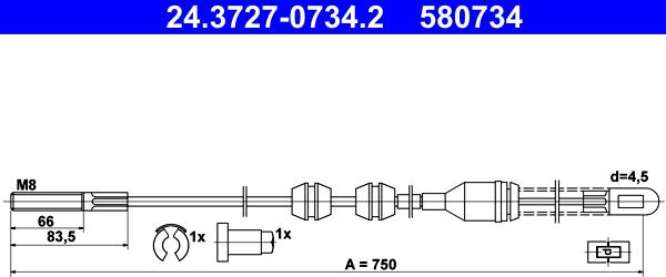 ATE 24.3727-0734.2 - Cavo comando, Freno stazionamento www.autoricambit.com