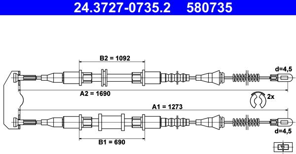 ATE 24.3727-0735.2 - Cavo comando, Freno stazionamento www.autoricambit.com