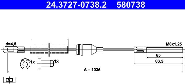 ATE 24.3727-0738.2 - Cavo comando, Freno stazionamento www.autoricambit.com