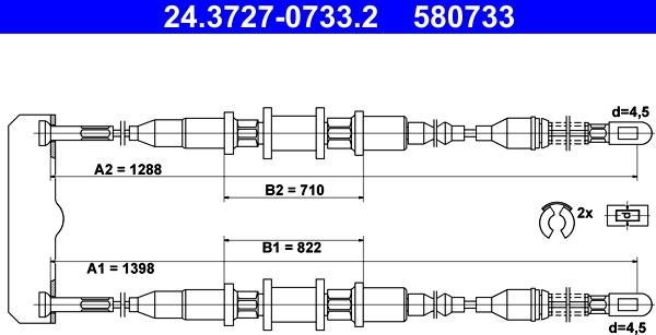 ATE 24.3727-0733.2 - Cavo comando, Freno stazionamento www.autoricambit.com